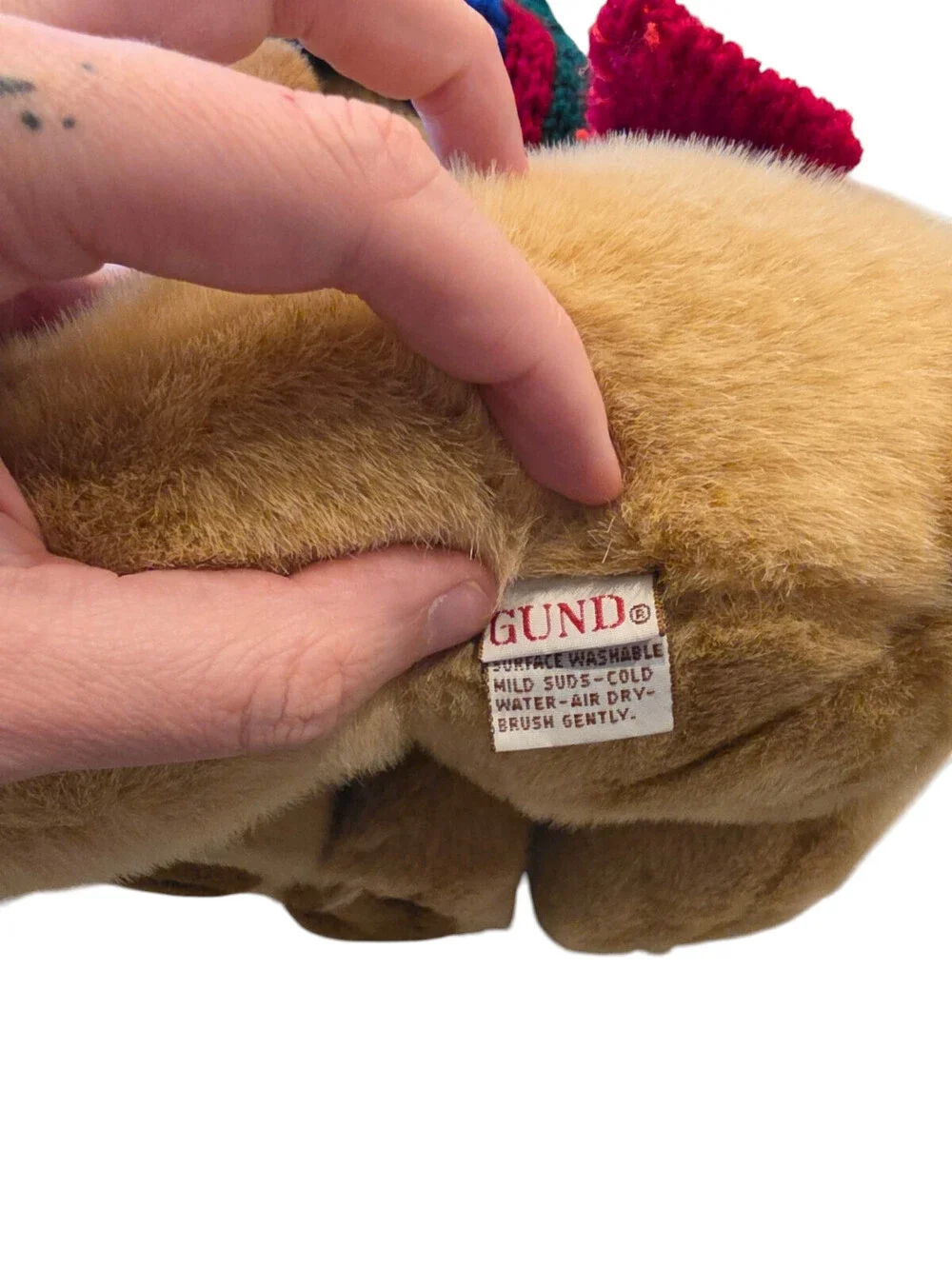 Vintage Gund Plush Stuffed Animal Dog Christmas Scarf Beige Brown RARE